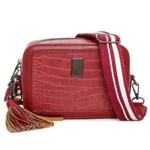 Tassel Stone Pattern Crossbody Bag - Red