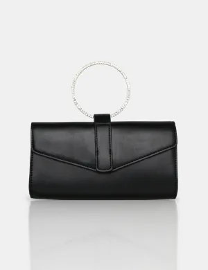 The Pammy Black Pu Diamante Handle Envelope Clutch