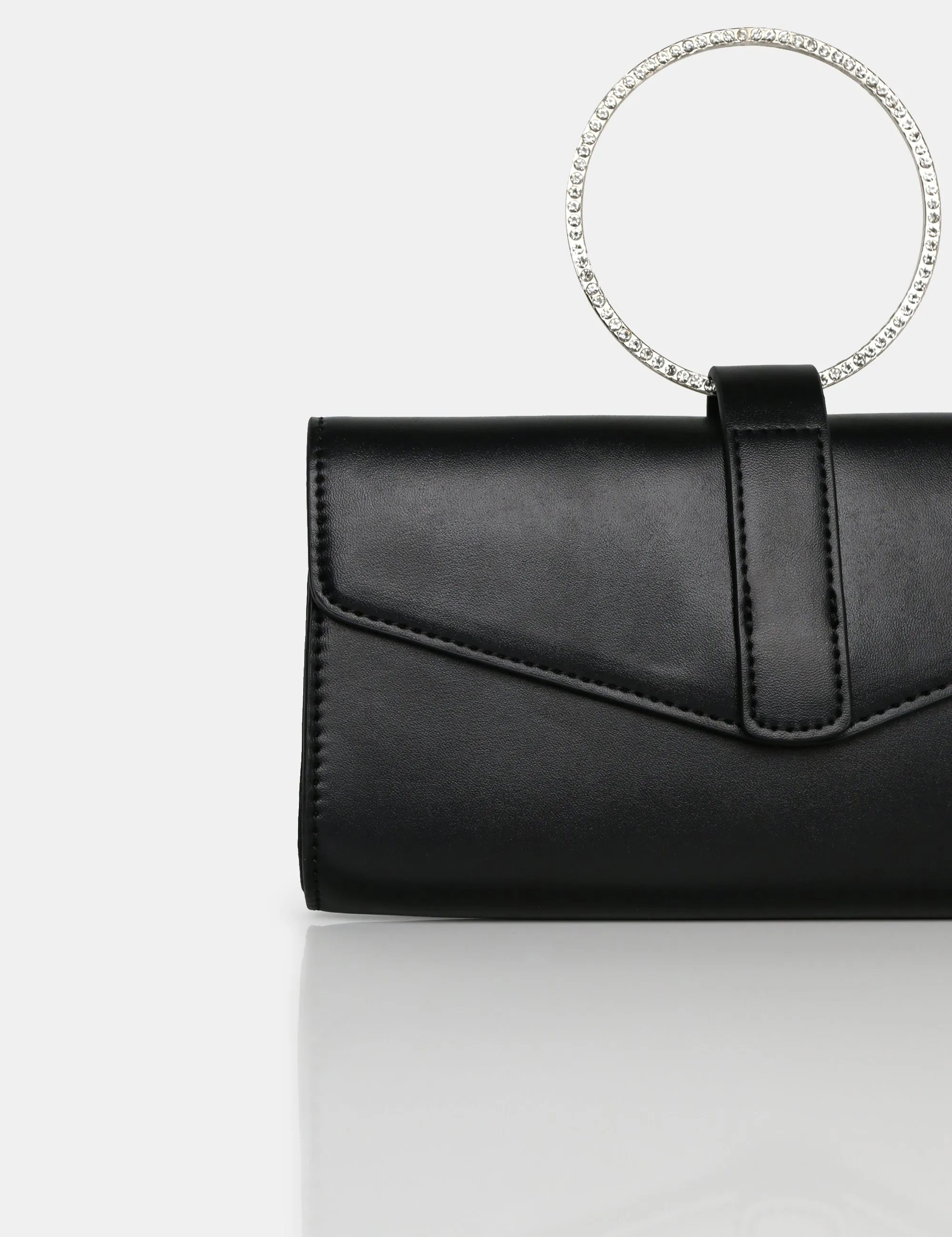 The Pammy Black Pu Diamante Handle Envelope Clutch