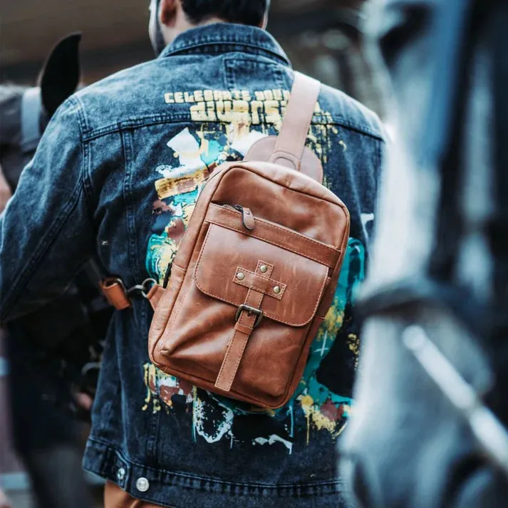 Toffee Brown Leather Crossbody Bag