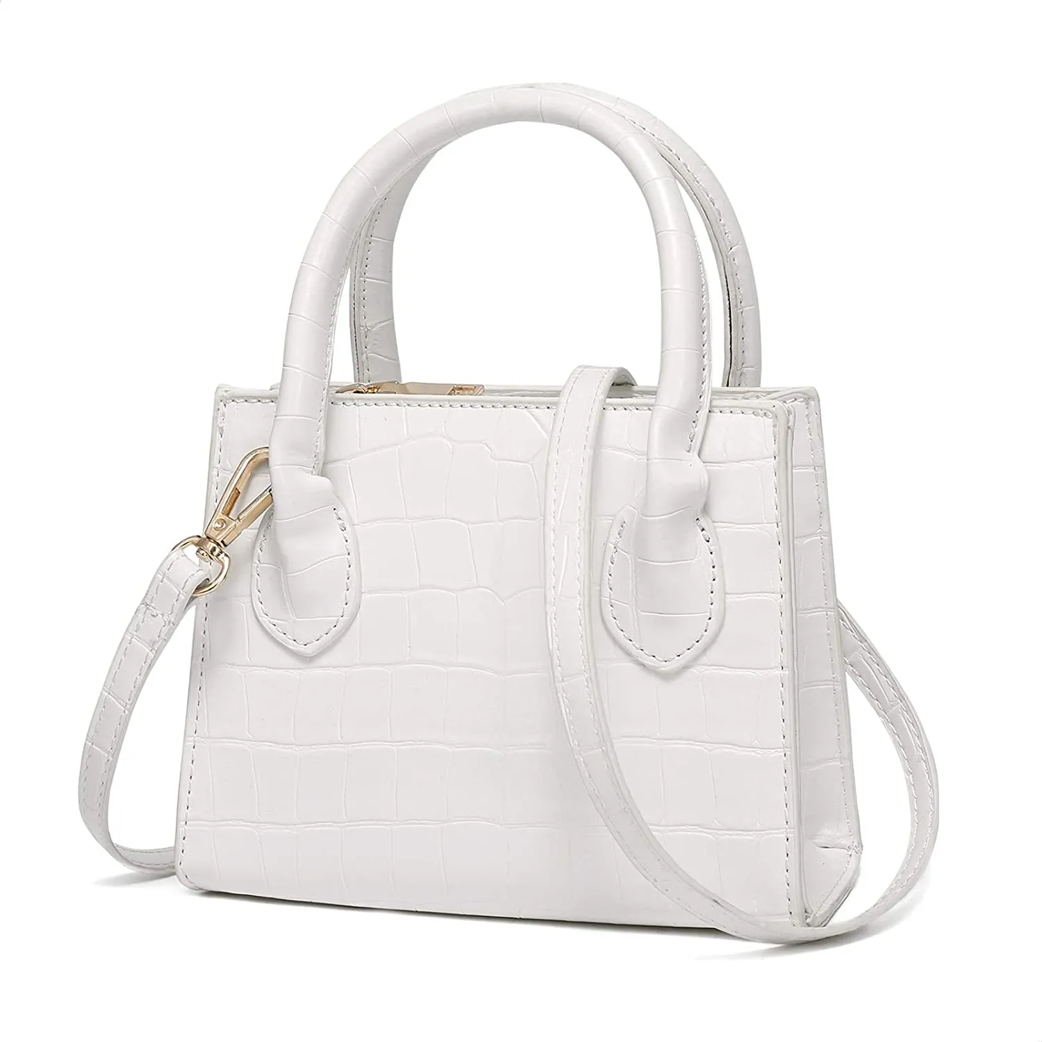 Trendy White Mini Purse Crocodile Pattern Handbag