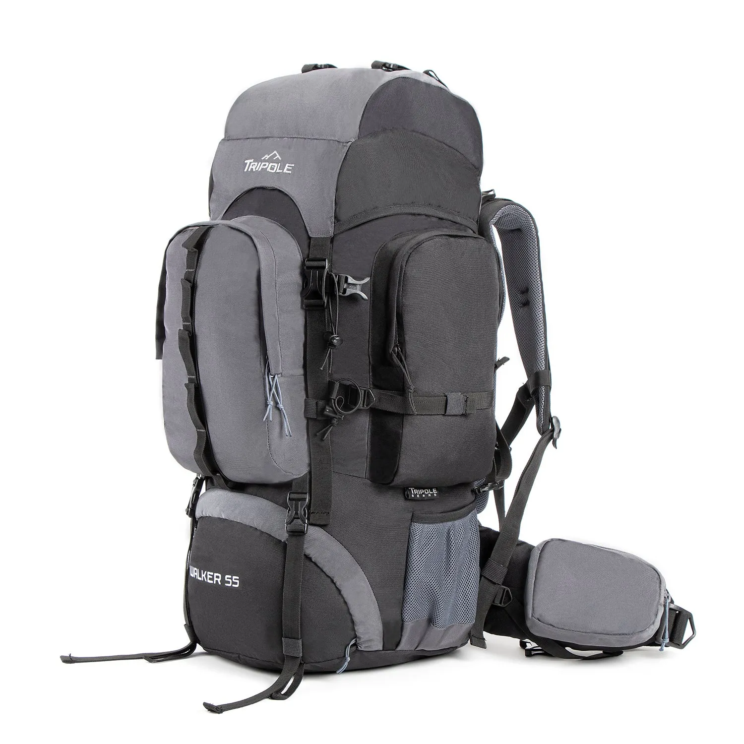 Tripole Walker 55L Internal Frame Rucksack for Hiking | Rain Cover | Water Repellent | Laptop Section | 3 Year Warranty | Black & Grey