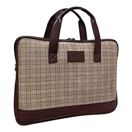 Vegan and Tweed Laptop Messenger Bag - Beige Checks