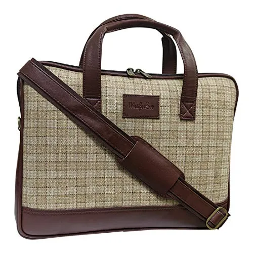 Vegan and Tweed Laptop Messenger Bag - Beige Checks