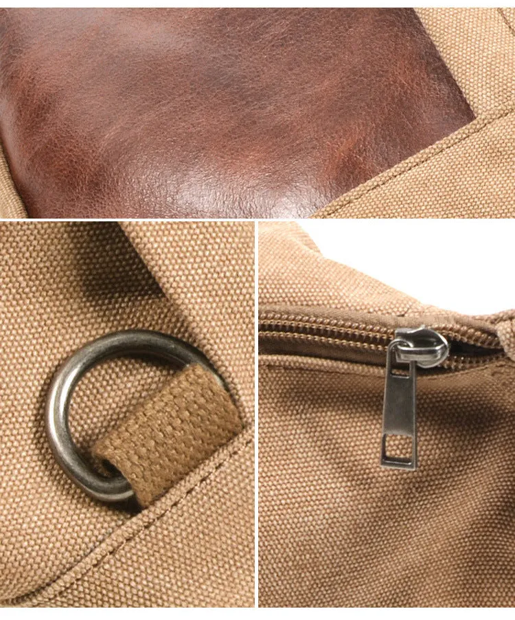 Vintage Leather Canvas Chest Bag for Men