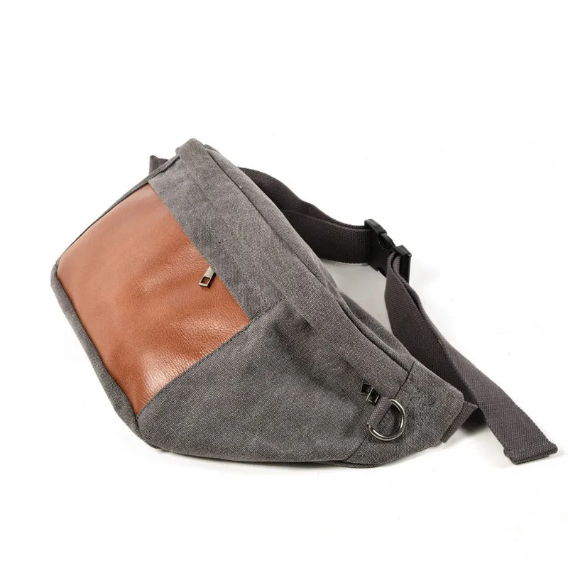 Vintage Leather Canvas Chest Bag for Men