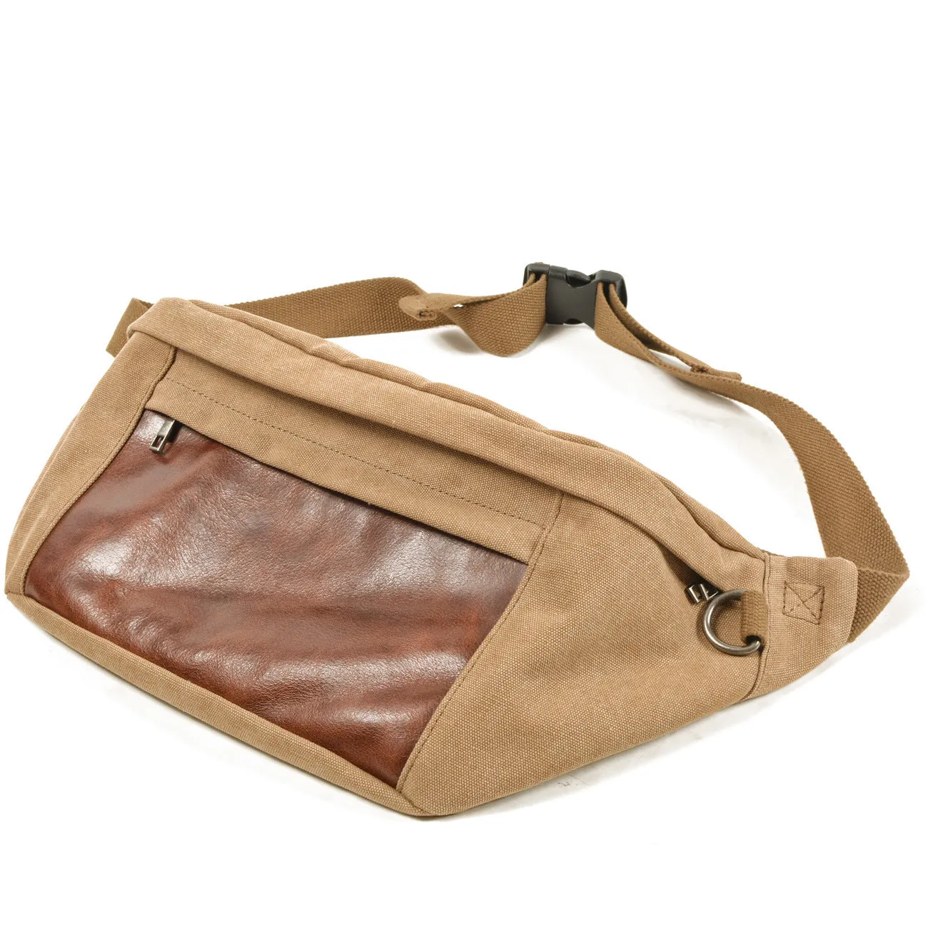 Vintage Leather Canvas Chest Bag for Men