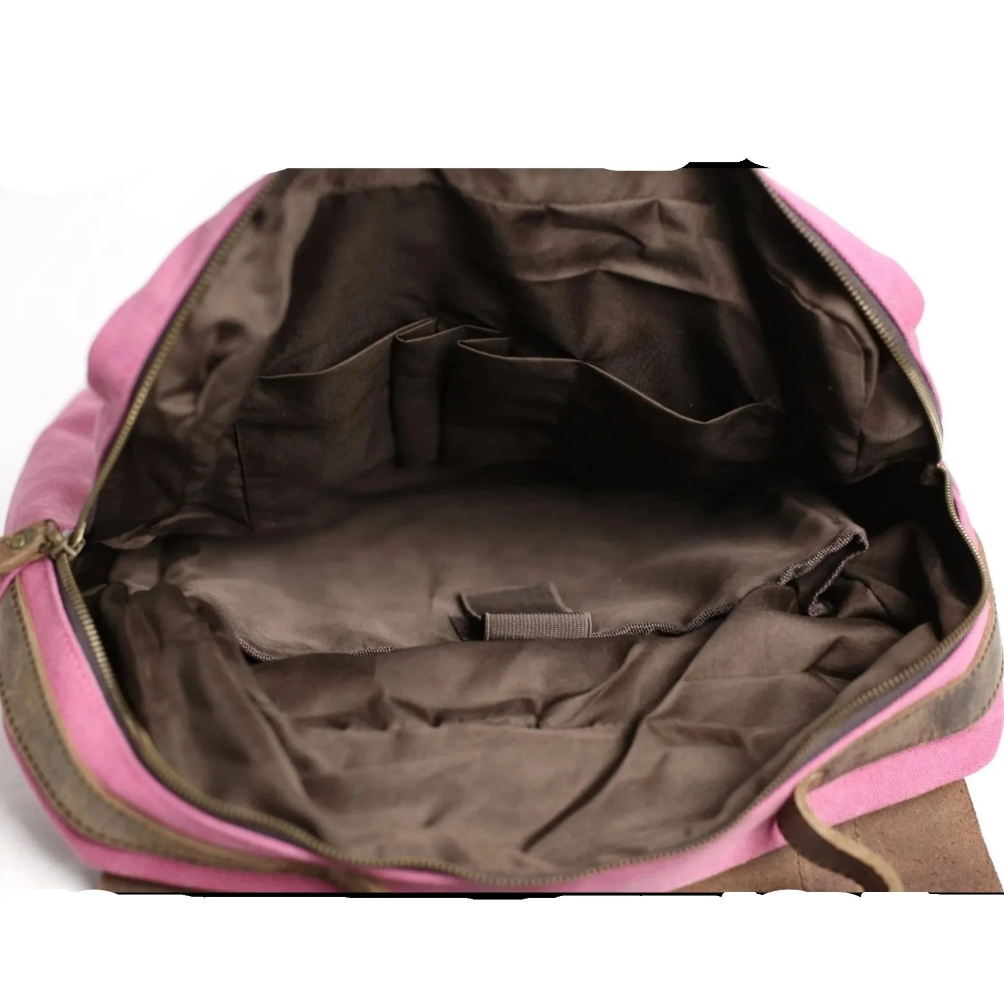 Waxed Canvas and Leather Double Strap Backpack - Pink