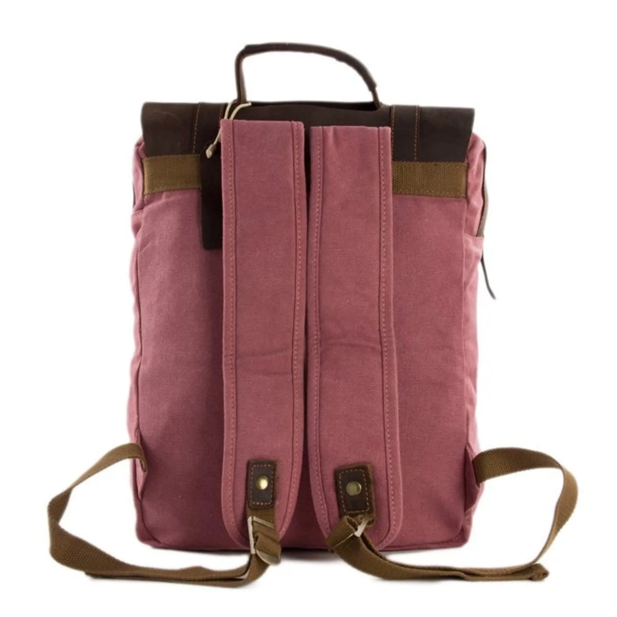 Waxed Canvas and Leather Double Strap Backpack - Pink