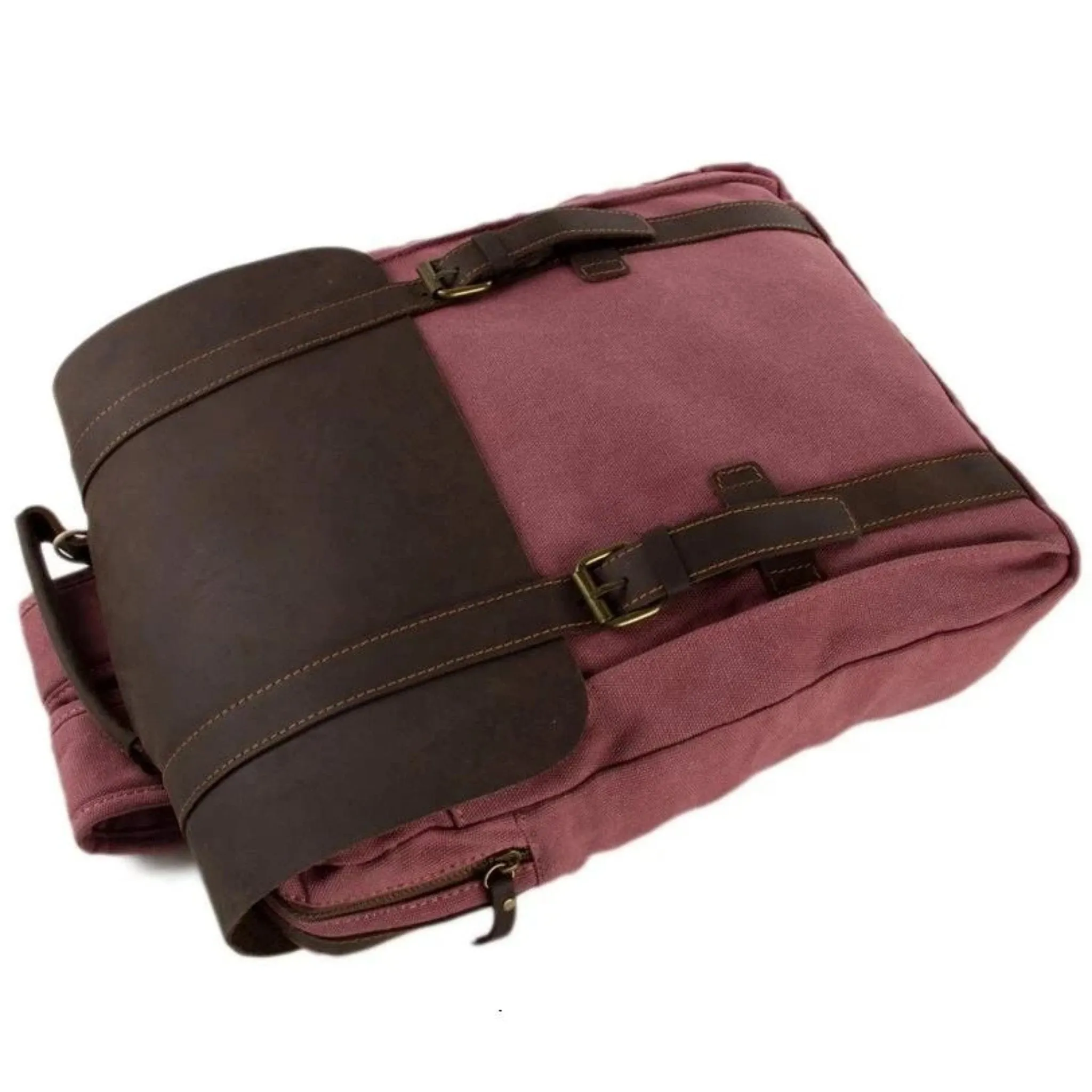 Waxed Canvas and Leather Double Strap Backpack - Pink