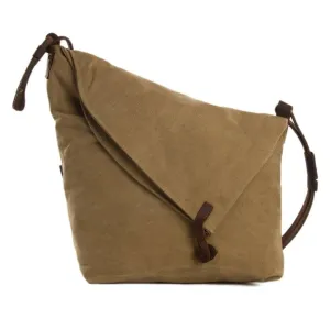 Waxed Canvas with Leather Strap Sling Bag - Khaki