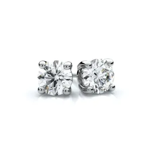 WHITE GOLD STERLING SILVER 4 PRONGS DIAMONDS STUDS EARRINGS