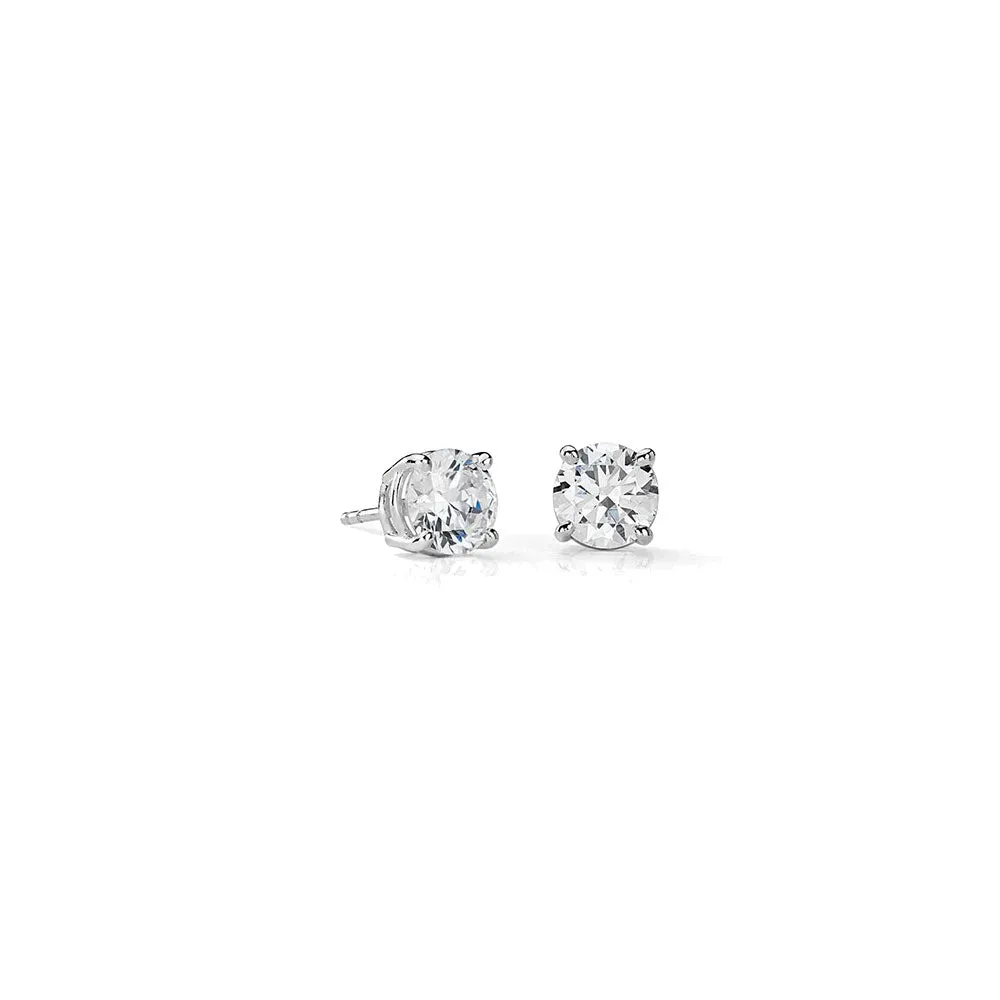 WHITE GOLD STERLING SILVER 4 PRONGS DIAMONDS STUDS EARRINGS