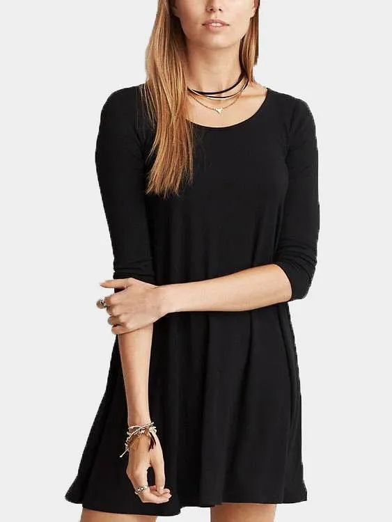 Wholesale Black Round Neck Half Sleeve Plain Lace-Up Mini Dress