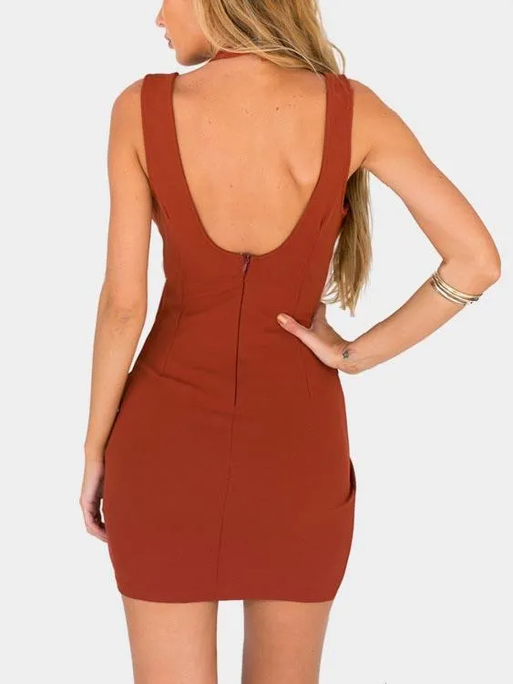 Wholesale Red Sleeveless Zip Back Cut Out Mini Dress