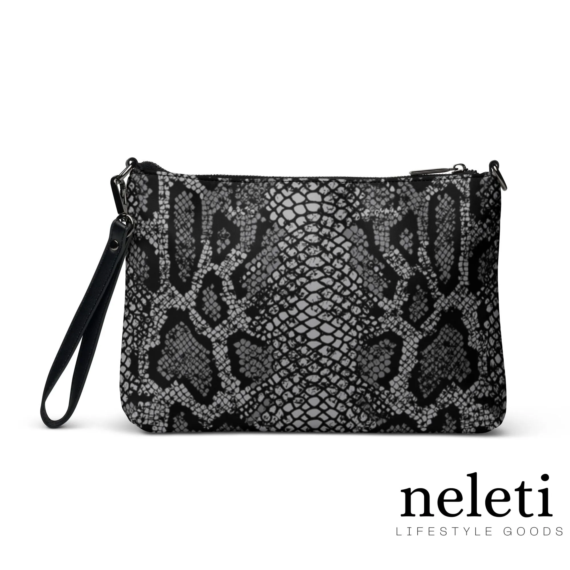 Women's Crossbody Bag with Black and Gray Snake Print - Exclusive at Neleti.com