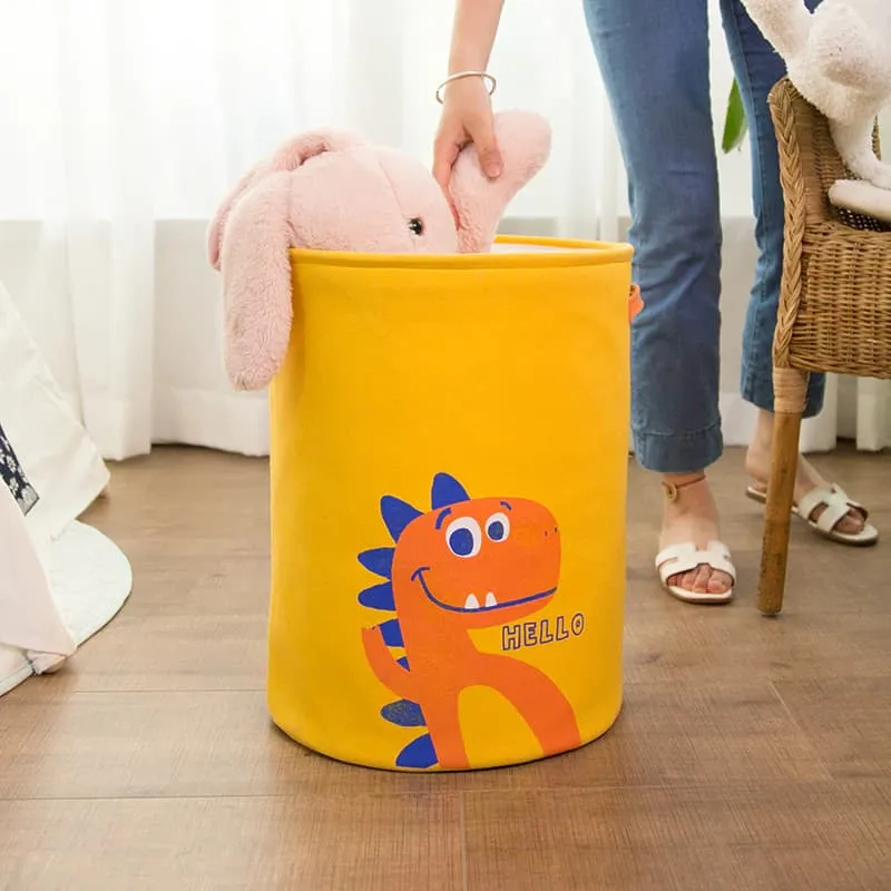 Yellow Dinosaur Printed Quilted Storage Bag With Handle Storage Bin Closet Toy Box Container Organiz