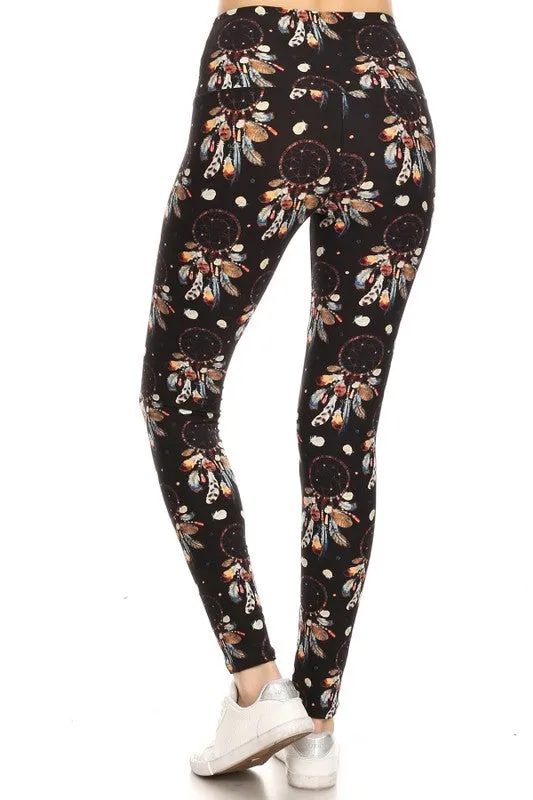 Yoga Waist 5" Dream Catcher Boho Print Leggings